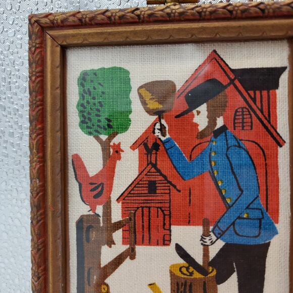 Antique Amish Colonial Farmer Framed Linen Folk Art Woven Hand Painted Rare - Picture 5 of 10